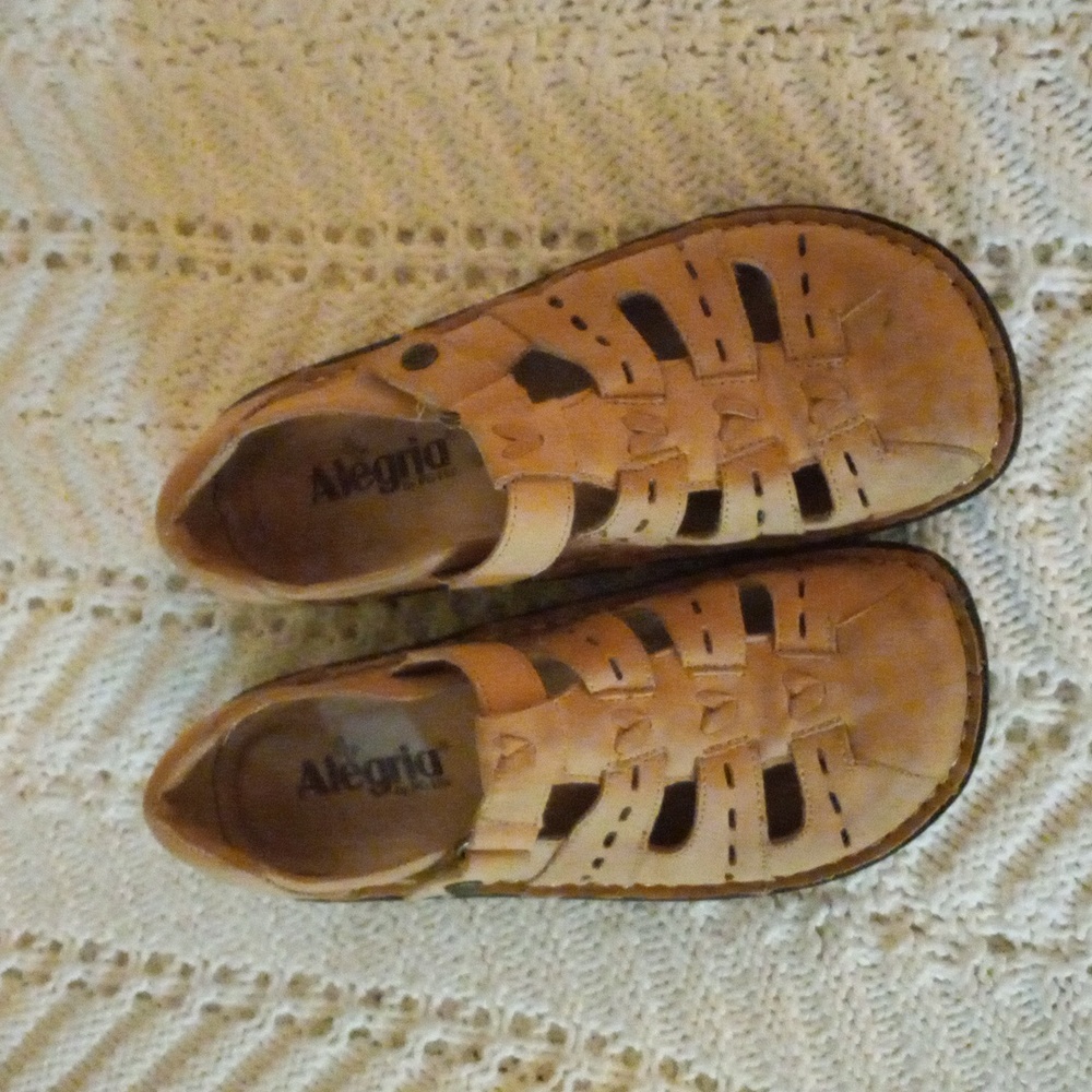 ALEGRIA Tan Leather Strappy Shoes Sandal Flat Shoes Sz 37